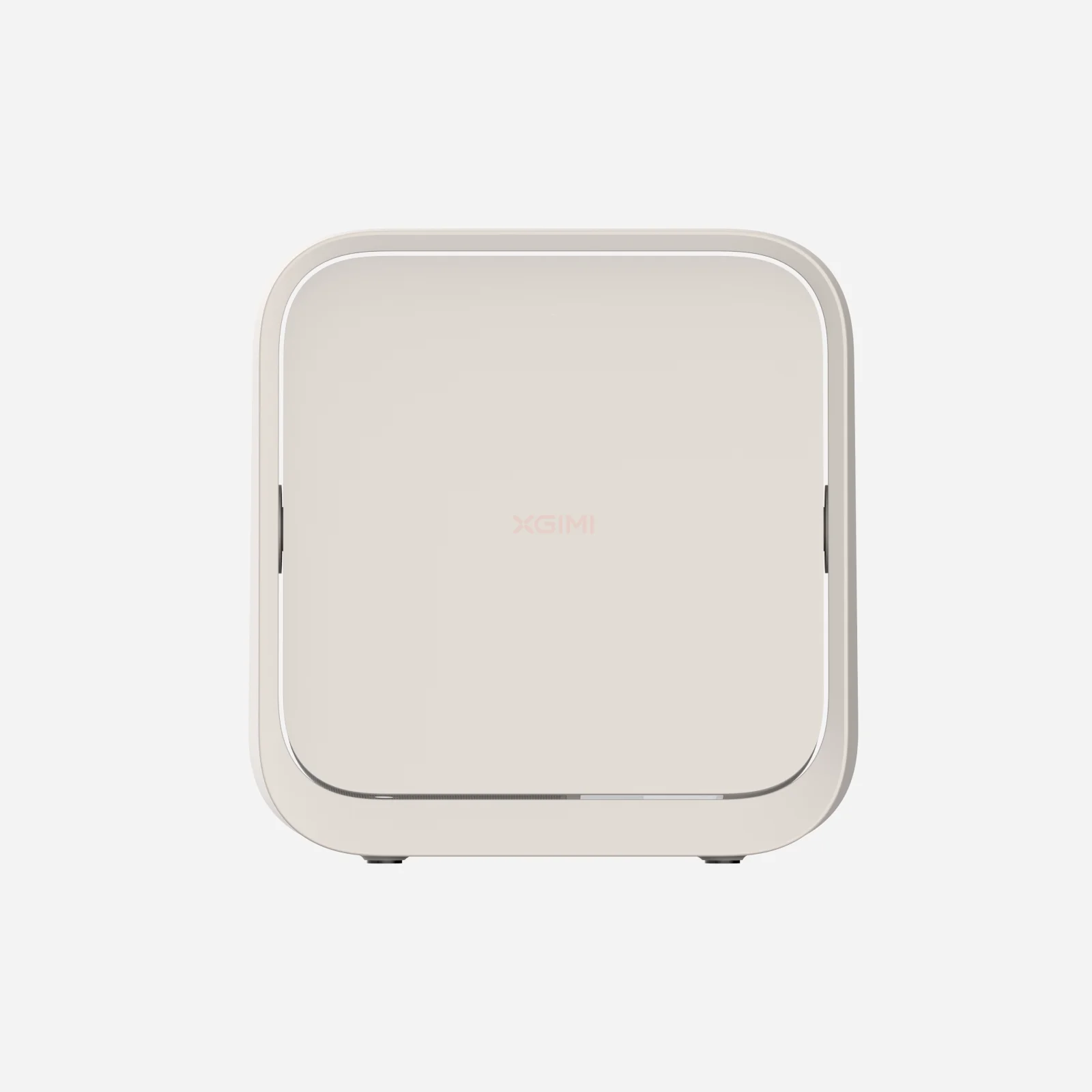 Un pequeño dispositivo cuadrado blanco con el logotipo de XGIMI.