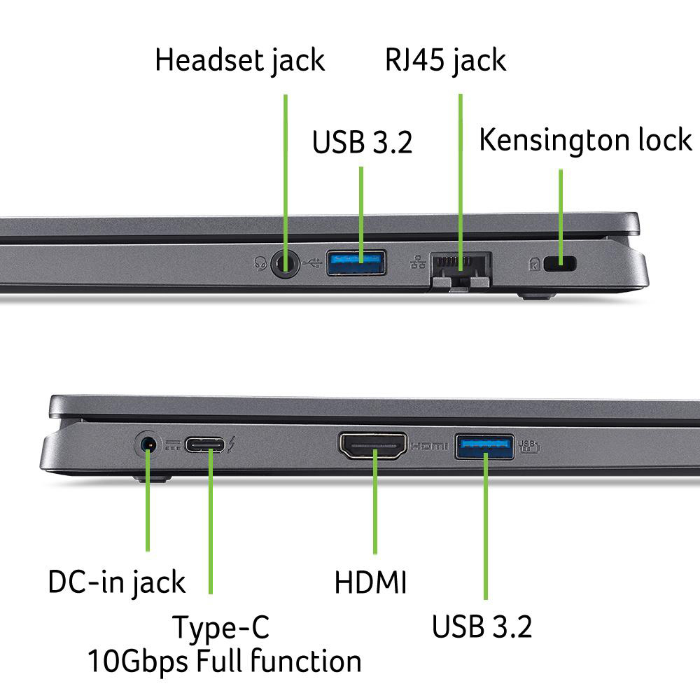 Seitenansicht des Laptops mit Anschlüssen.