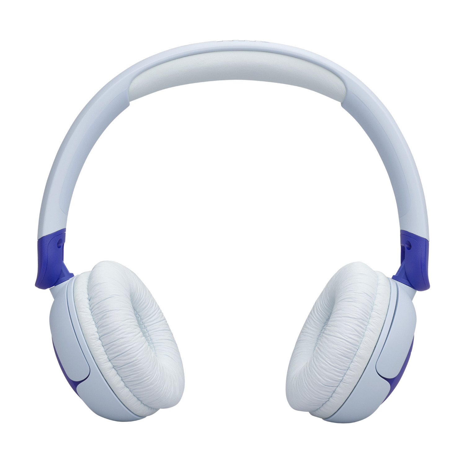 Casque, blanc avec des accents bleus et violets.