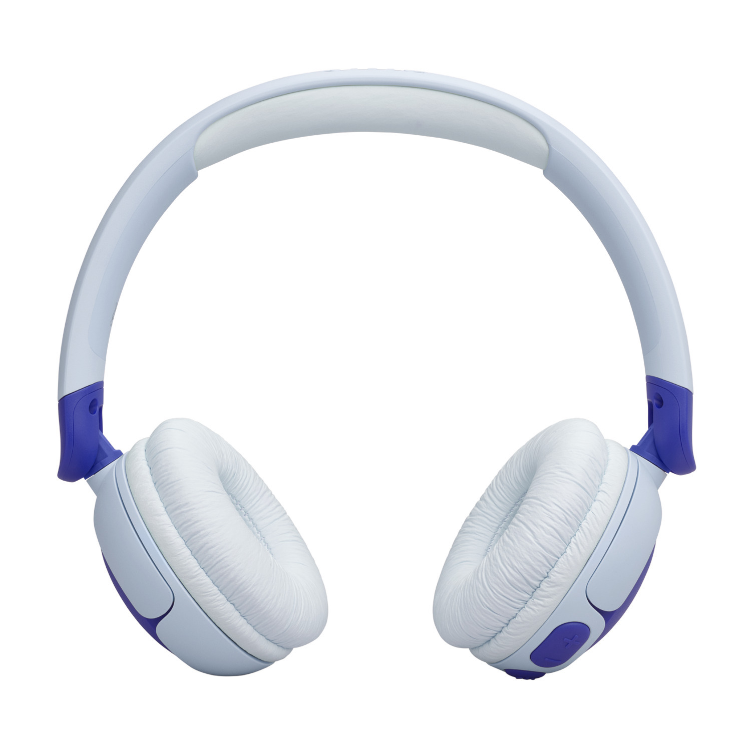 Casque audio bleu clair et violet isolé sur fond blanc.