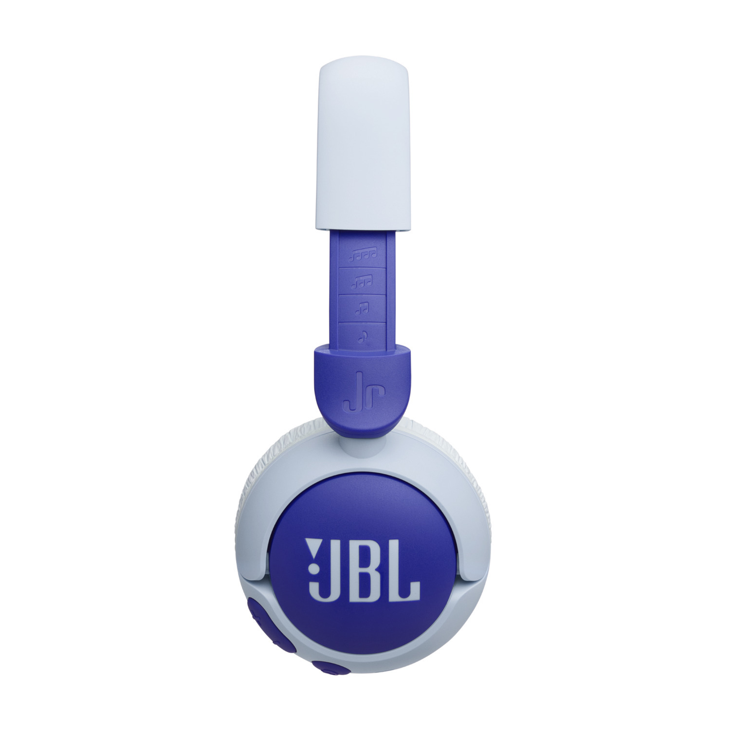 Casque JBL bleu et blanc. Le casque est sur fond blanc.