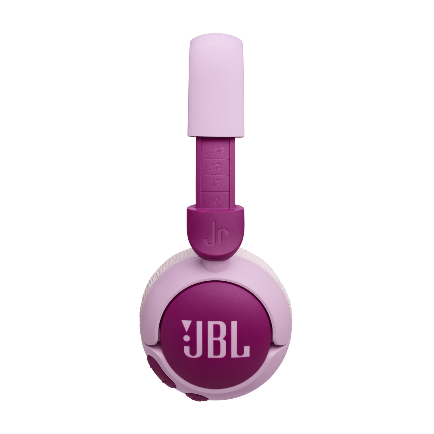 Pink and purple JBL headphones, with a headband and earcups, against a white background.