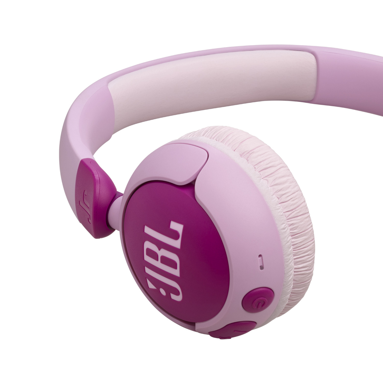 Pink and magenta JBL headphones with the JBL logo on the ear cup, set against a white backdrop.