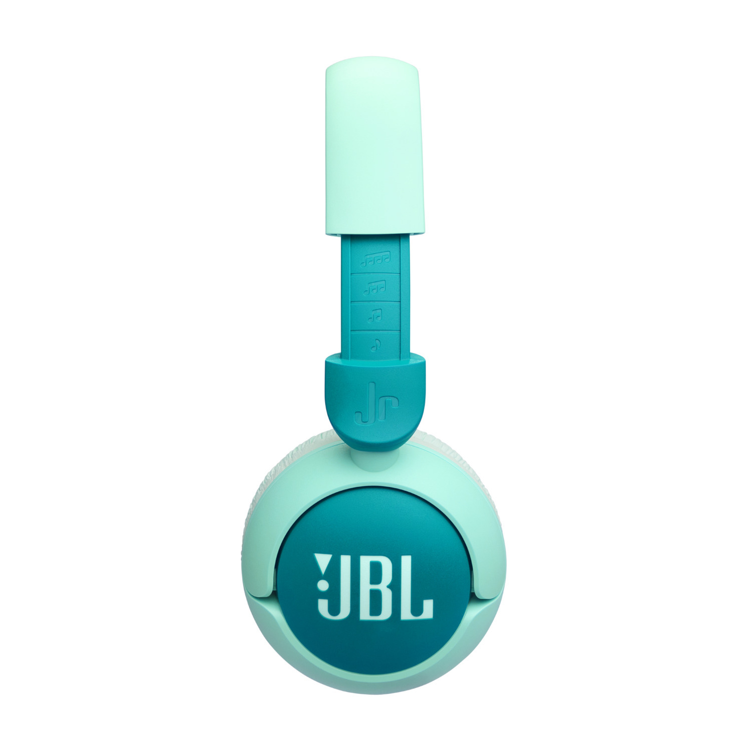 Casque turquoise avec le logo JBL. Le casque est suspendu par le haut.