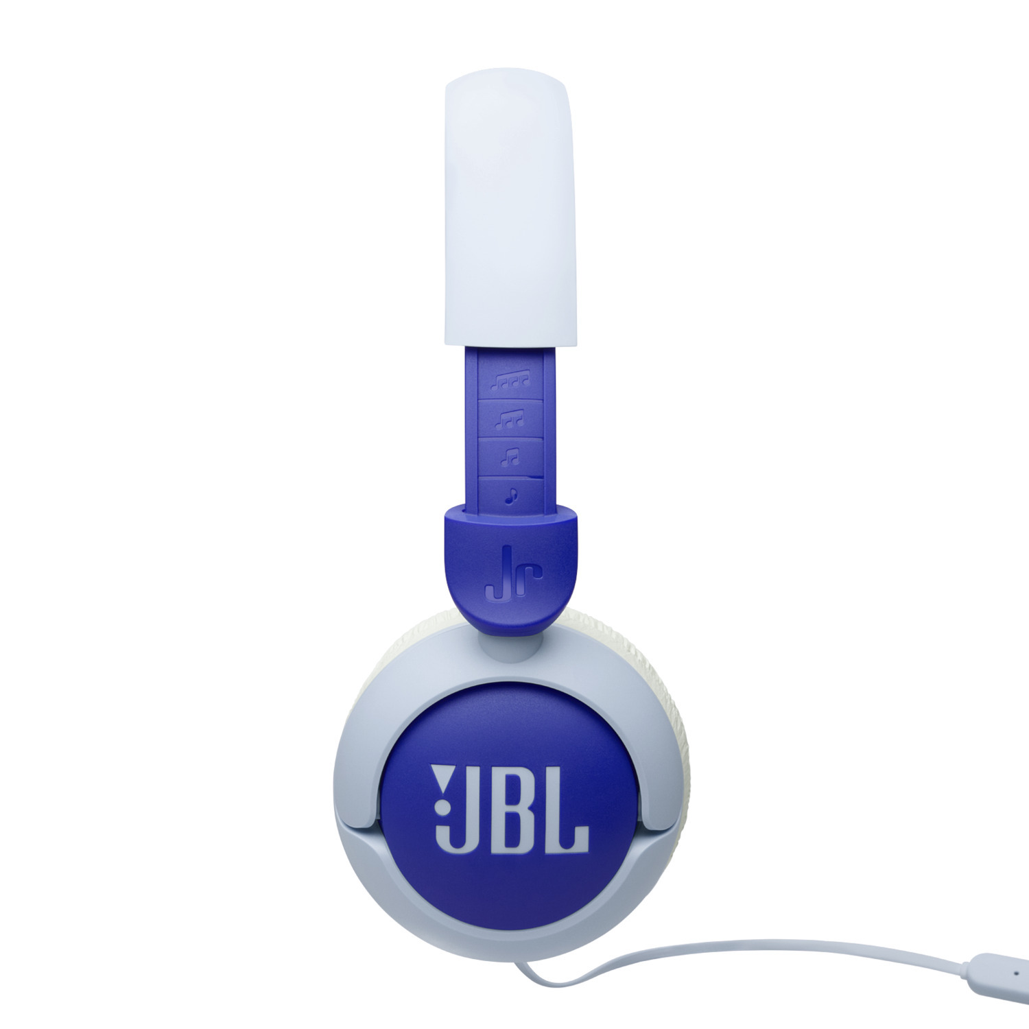 Blue and white JBL headphones.