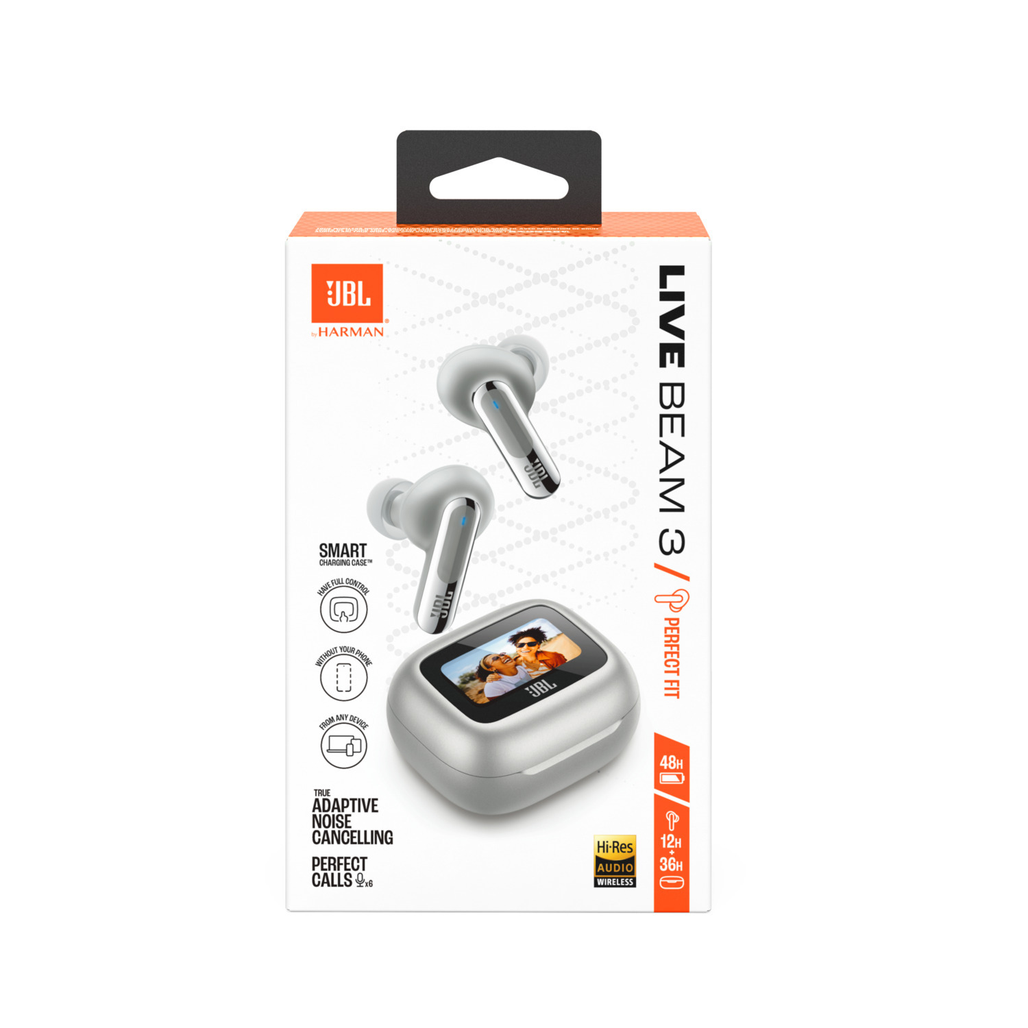 Witte JBL-koptelefoon in een doos.