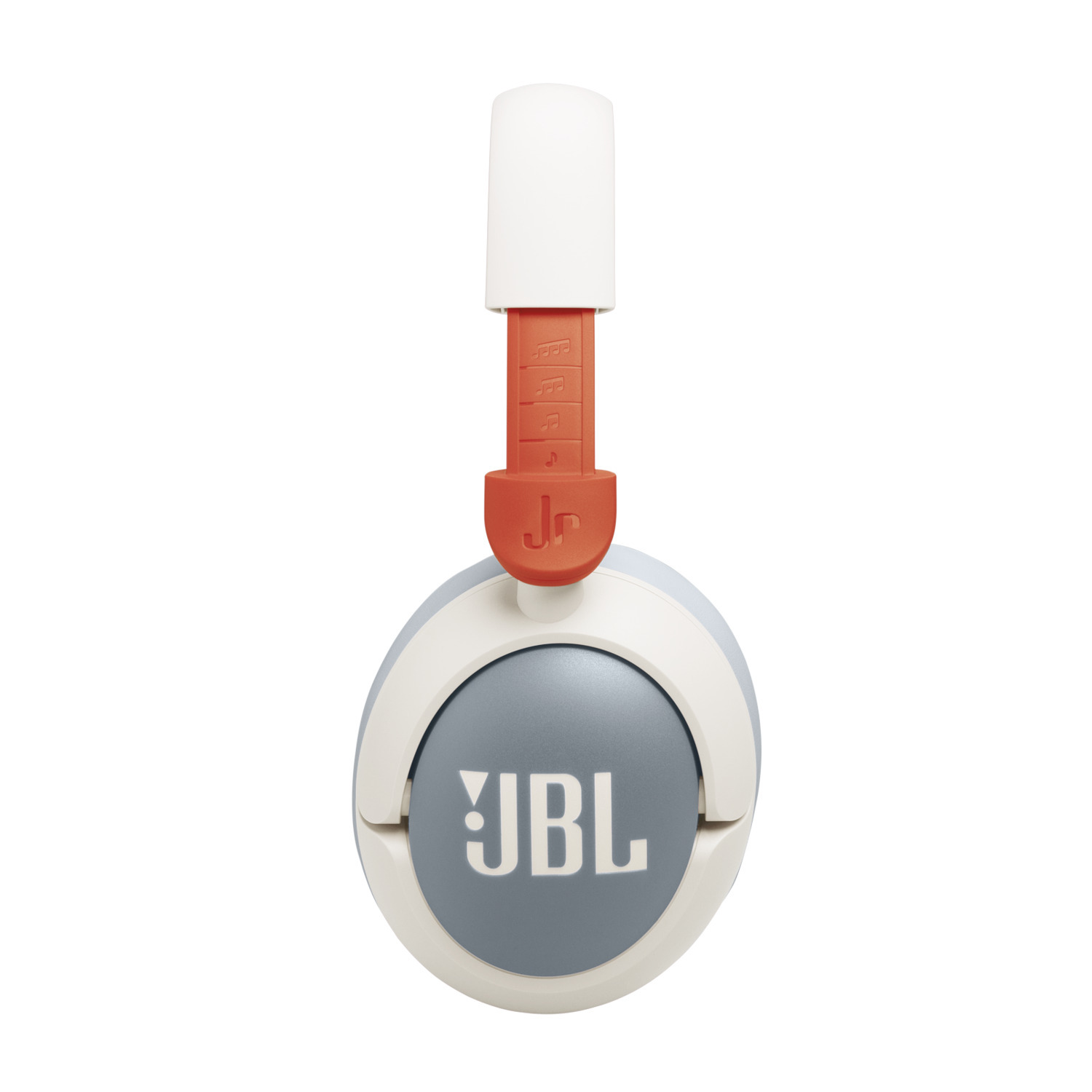 White and orange headphones with the JBL logo.