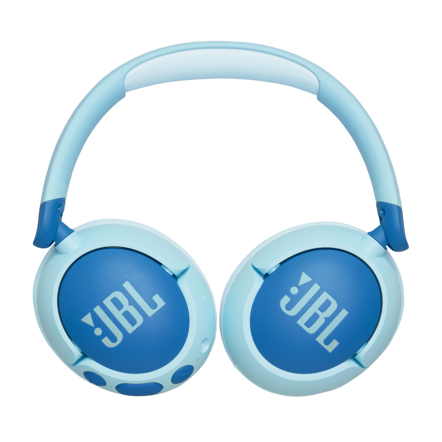 Casque JBL bleu. Le logo JBL est visible sur les écouteurs.