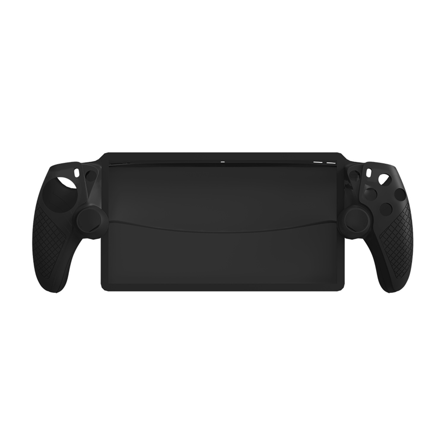 Black handheld gaming device controller. Features grips and buttons on each side.