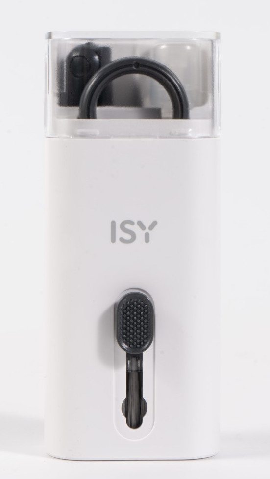 Biały zestaw narzędzi czyszczących ISY ze szczotką i innymi akcesoriami.