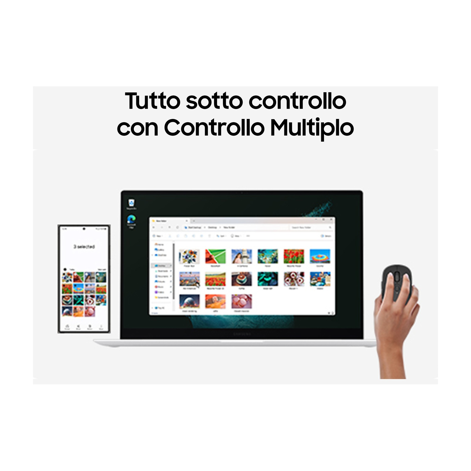 L'immagine mostra un telefono, un laptop e un mouse, con il testo 