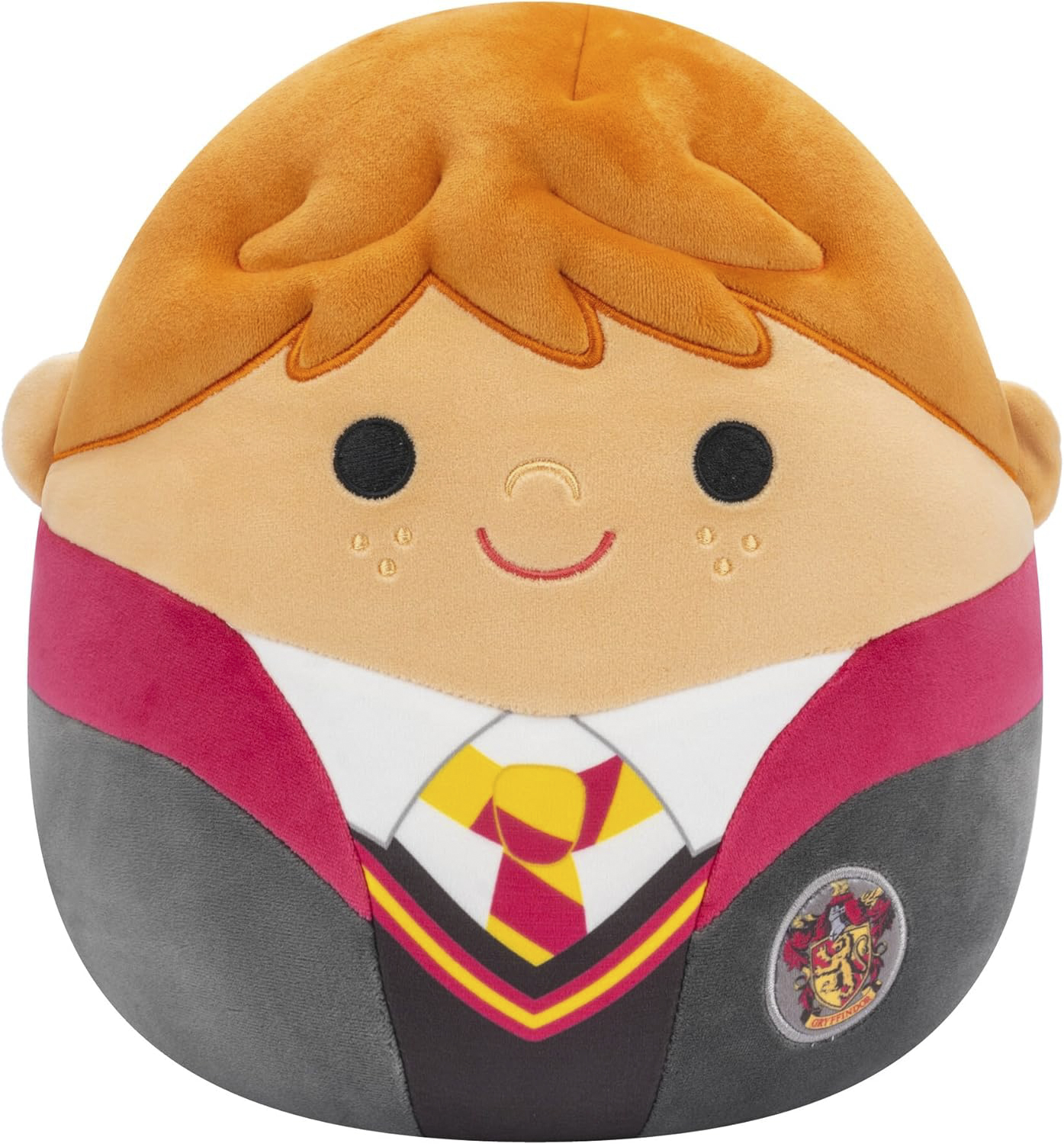 Plüschtier einer Harry-Potter-Figur mit orangenen Haaren, roter und grauer Uniform und einem Gryffindor-Abzeichen.