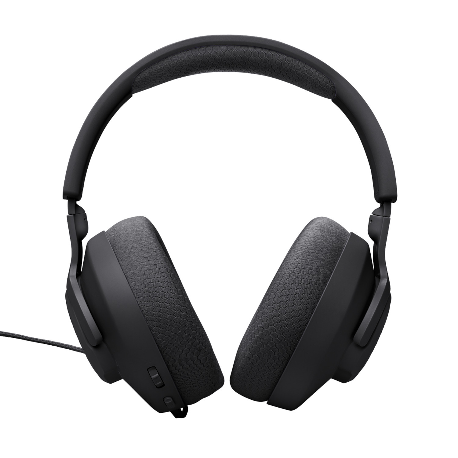 Black headphones with an over-ear design, showcasing a sleek, simple aesthetic.
