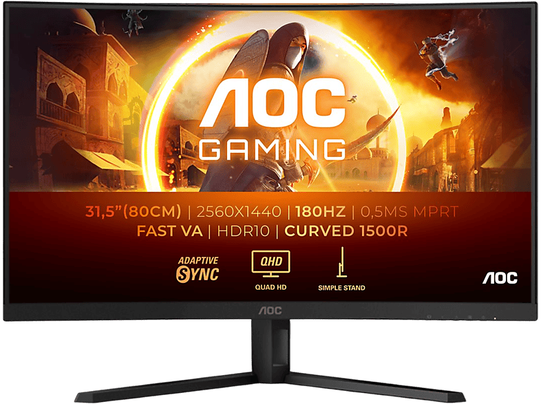 AOC CQ32G4VE 31,5 Zoll Curved Gaming Monitor, QHD, 0,5 ms Reaktionszeit, 300 cd/m², 180 Hz, Schwarz