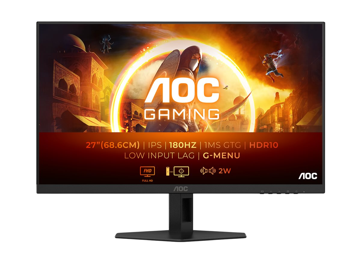 AOC Gaming-Monitor mit Spezifikationen und Spielszene.