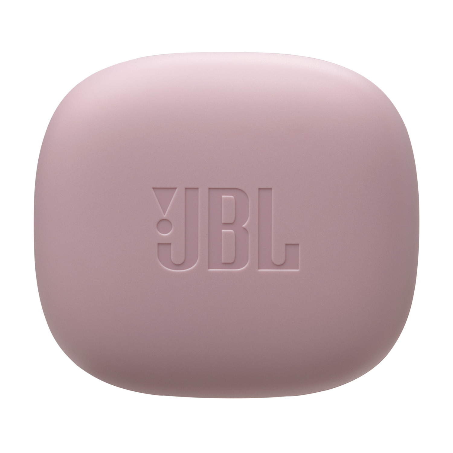 Pink JBL earbuds case. The case has the JBL logo.