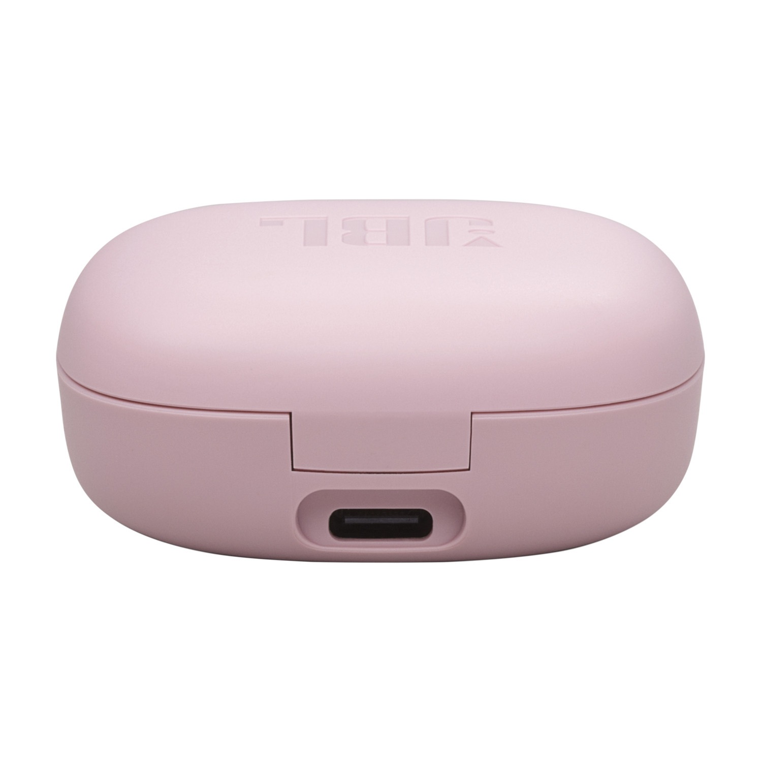 Pink JBL case, closed, with the JBL logo.