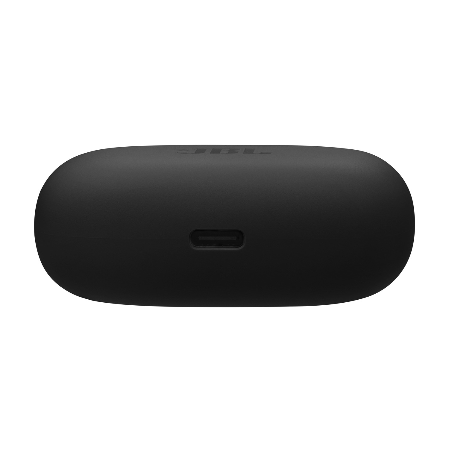 Black earbud charging case with a USB-C port on the bottom.