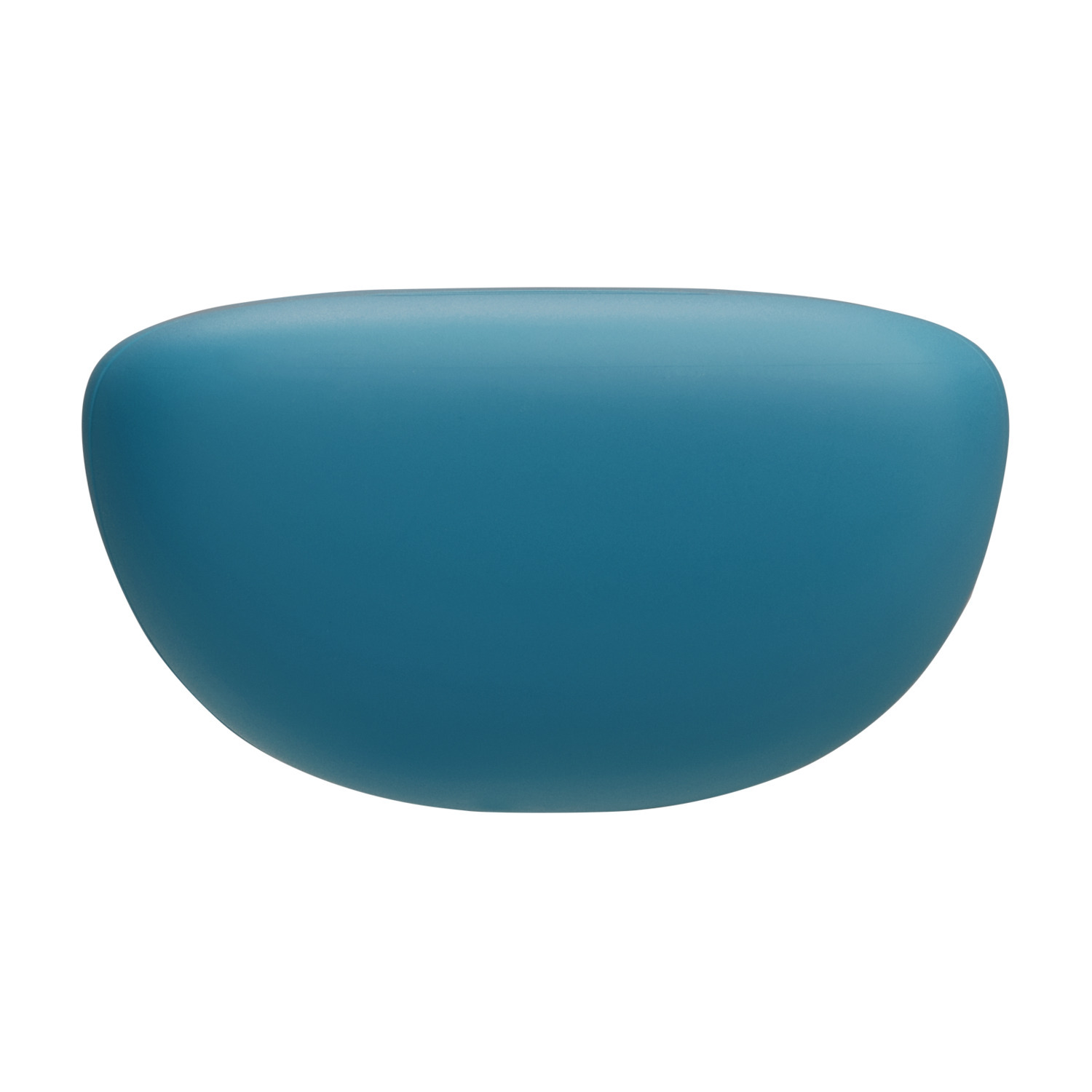 Teal-colored object, possibly a case or container. It is oval and smooth.