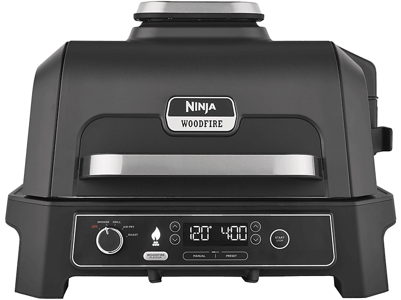 NINJA Woodfire Pro XL Elektrischer Outdoor-Grill und Smoker mit Smart Cook System, Grau/Schwarz (1700 W)