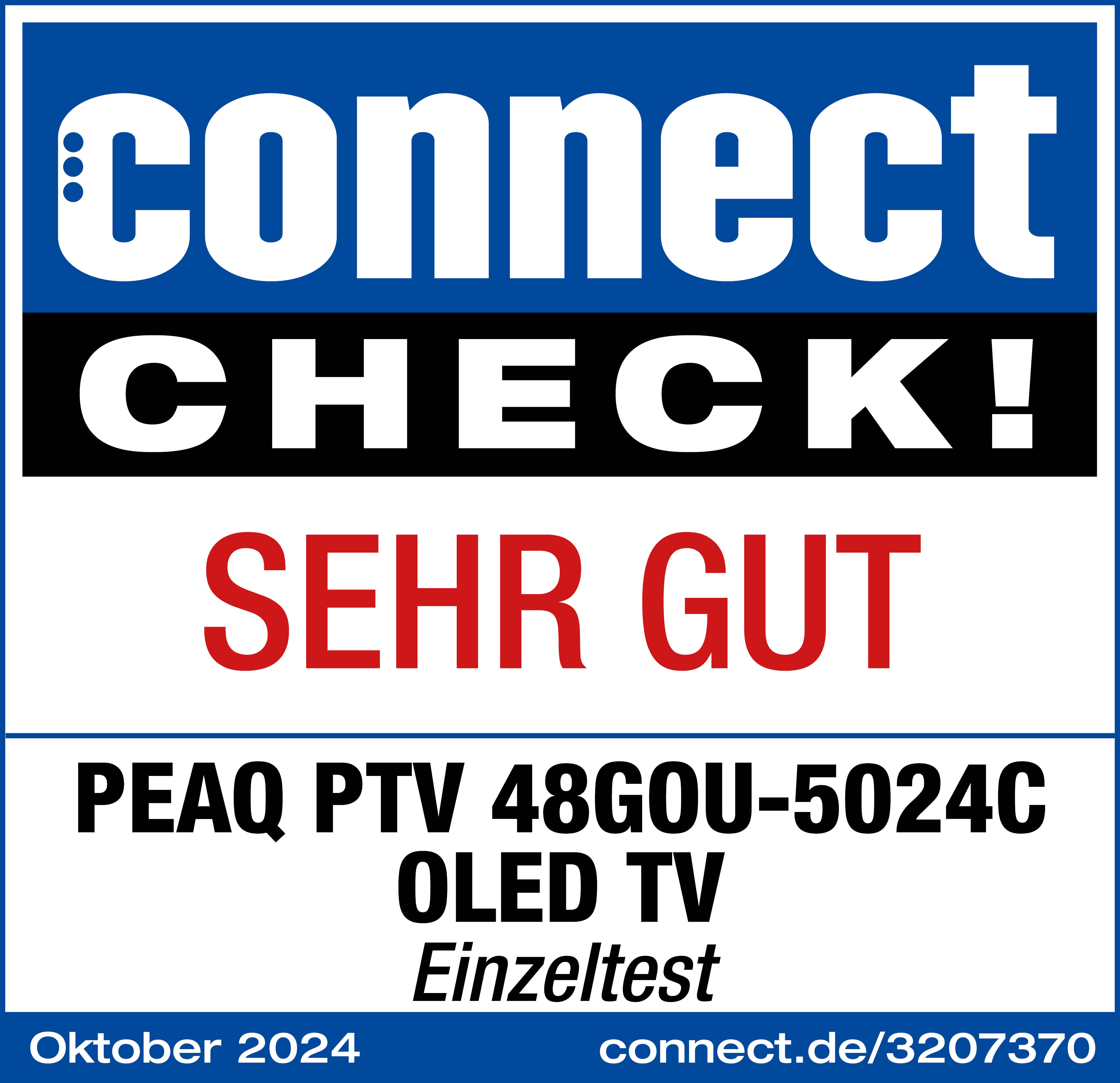 Connect-Logo, PEAQ PTV 48GOU-5024C OLED TV, Bewertung Sehr Gut, Oktober 2024.