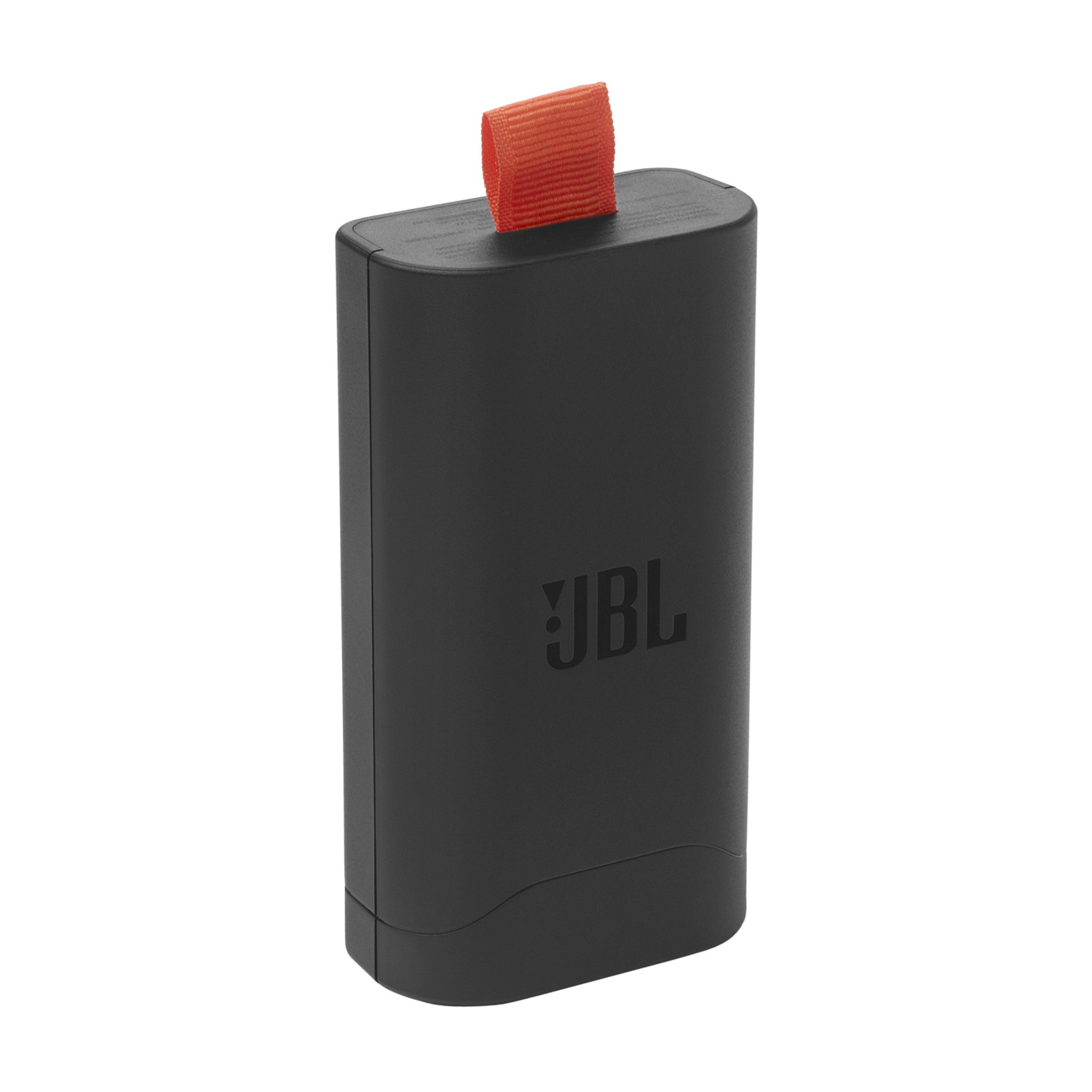 Haut-parleur JBL rectangulaire noir avec sangle orange. Logo JBL sur le devant.