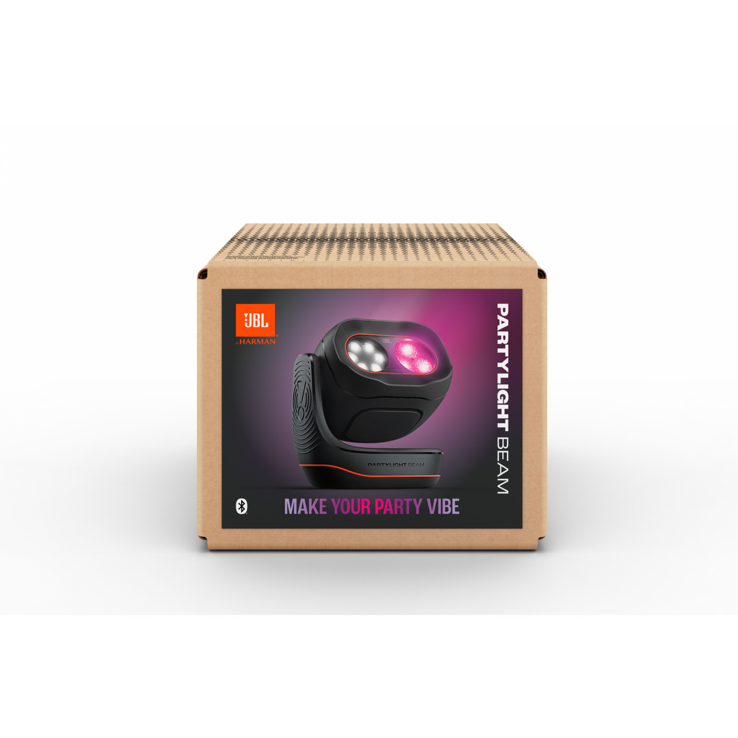 JBL Party Light Beam doos, zwart licht met gekleurde lichten.
