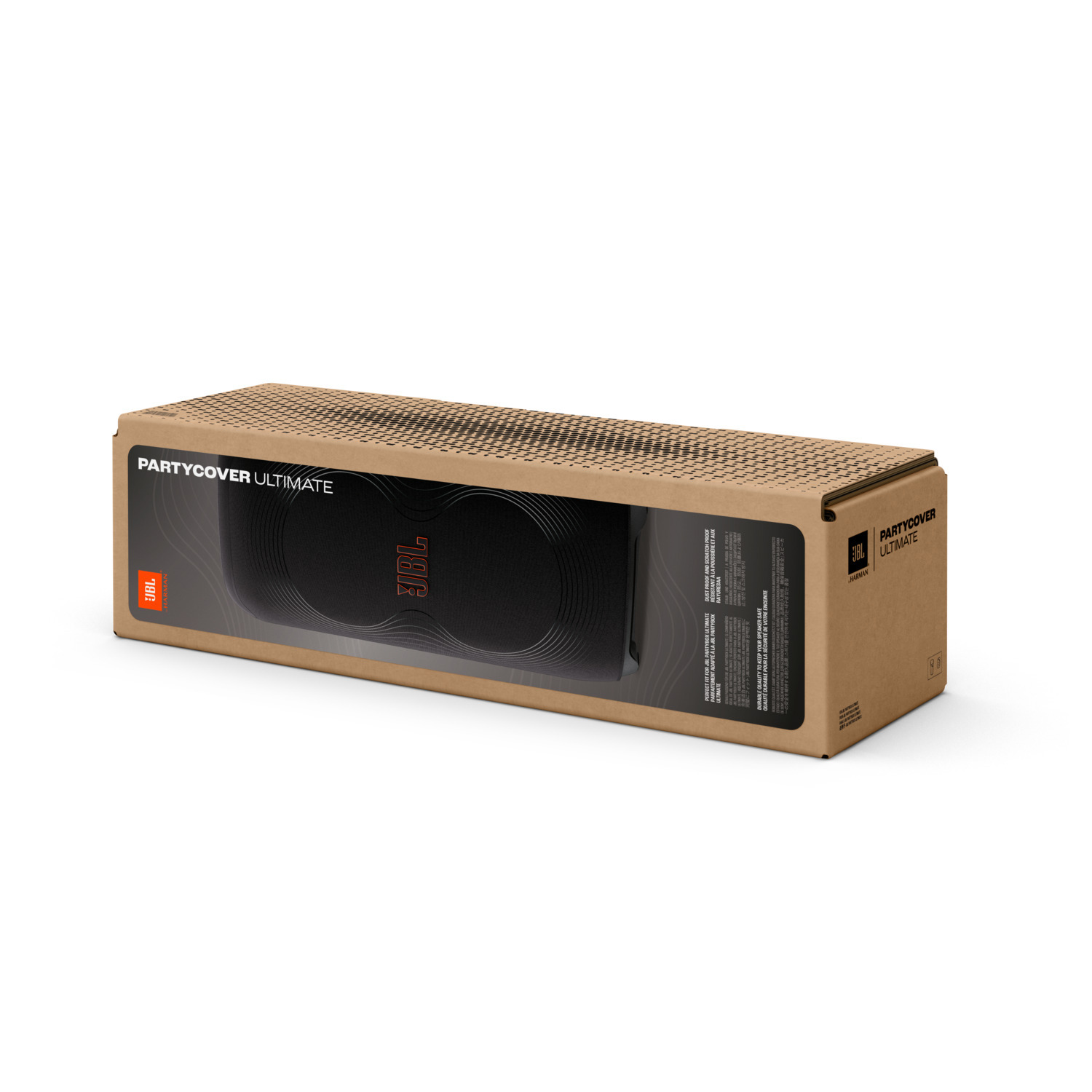 JBL Party Cover Ultimate speaker in de verpakking, op een witte achtergrond.