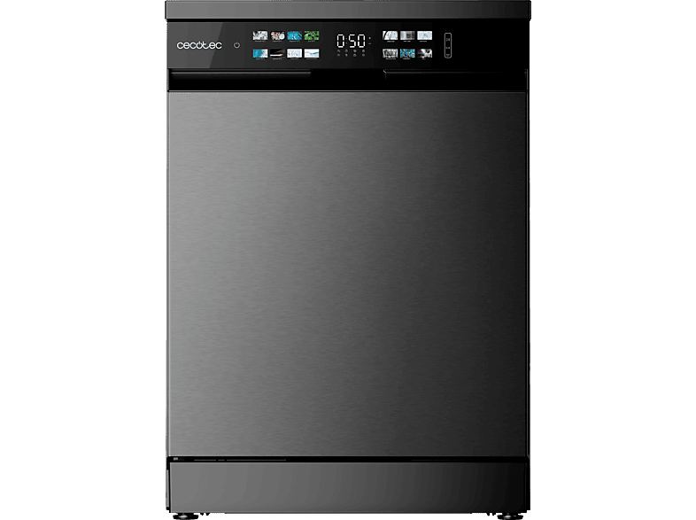 Cecotec Bolero Aguazero 6210 Dark D, 15 cubiertos, 14 programas, 60 cm, Tercera bandeja, Pantalla FullColor XXL, Dual Zone Wash, Grey