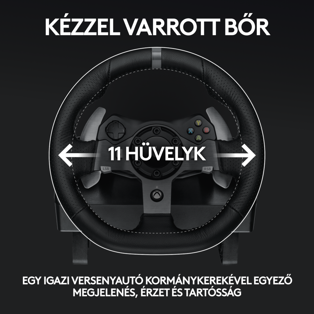 Fekete kormánykerék fehér nyilakkal és szöveggel, amely a méretét jelzi: 11 hüvelyk.