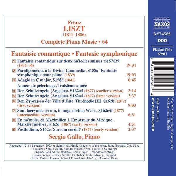 Albumcover mit Text: Franz Liszt Complete Piano Music. Ein Männerporträt und eine Liste der Kompositionen.