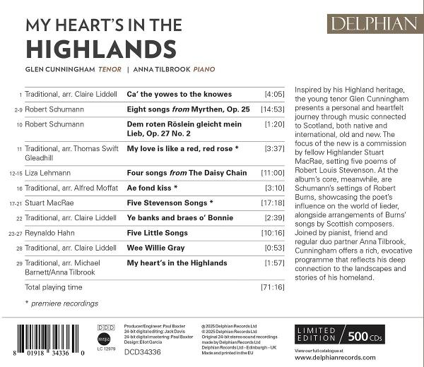 Albumcover. Text: My Heart's in the Highlands, und Auflistung der Songs und Credits.