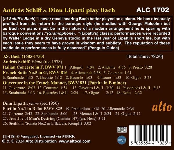 Albumcover. Text: András Schiff & Dinu Lipatti spielen Bach. Musikliste und Credits.