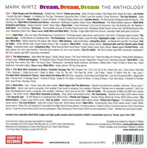 Albumcover. Text: Mark Wirtz Dream, Dream, Dream the Anthology. Titelliste und Credits.