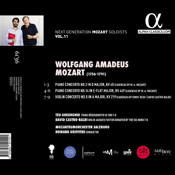 Albumcover, zwei Männer stehen. Text: Next Generation Mozart Soloists Vol. 11. Musikliste, Credits.