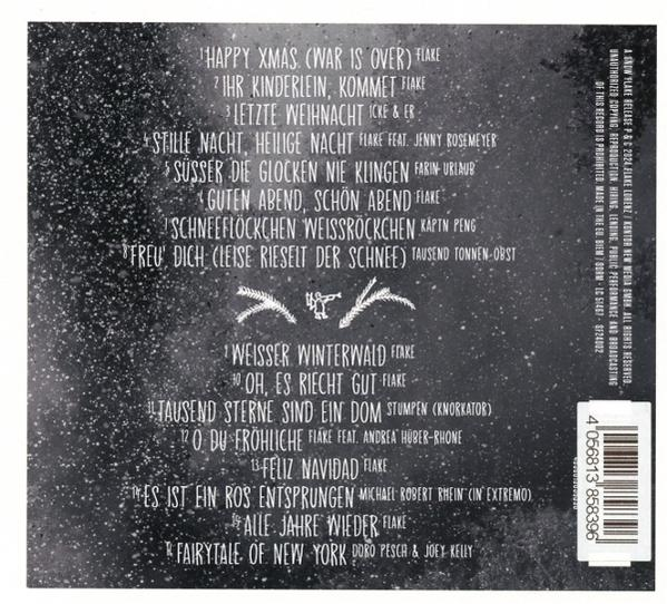 Schwarz-weiß CD-Cover mit weißem Text. Songtitel und Künstlernamen sind aufgelistet.