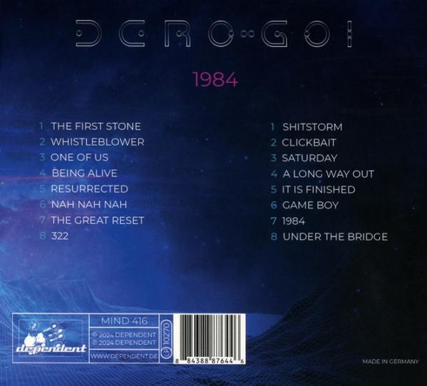 Albumcover mit Titellisten. Der Hintergrund ist ein blau-violetter Farbverlauf. Der Künstler ist D.R.O.G.O.I.