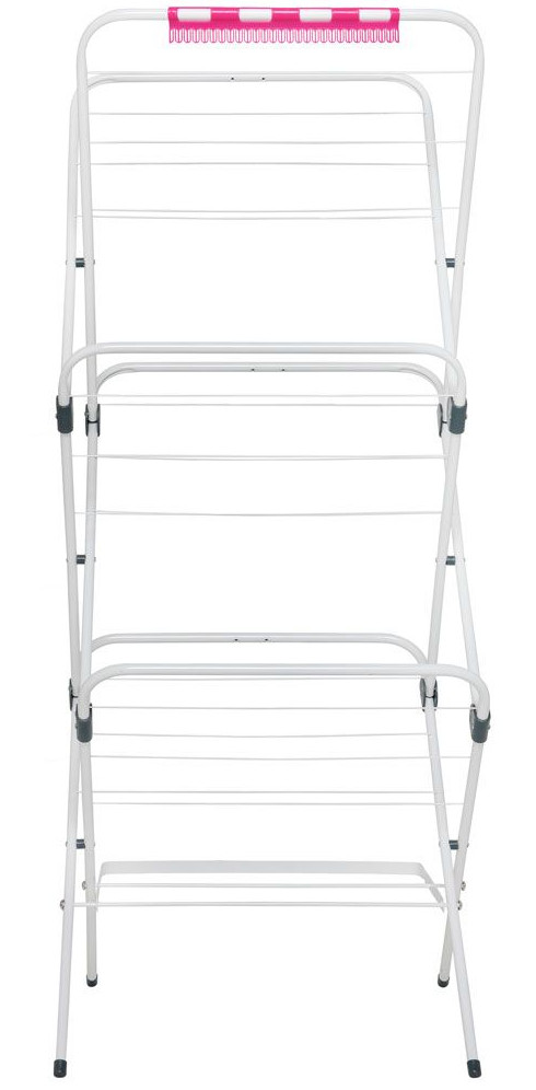 Biały, składany wieszak na pranie.