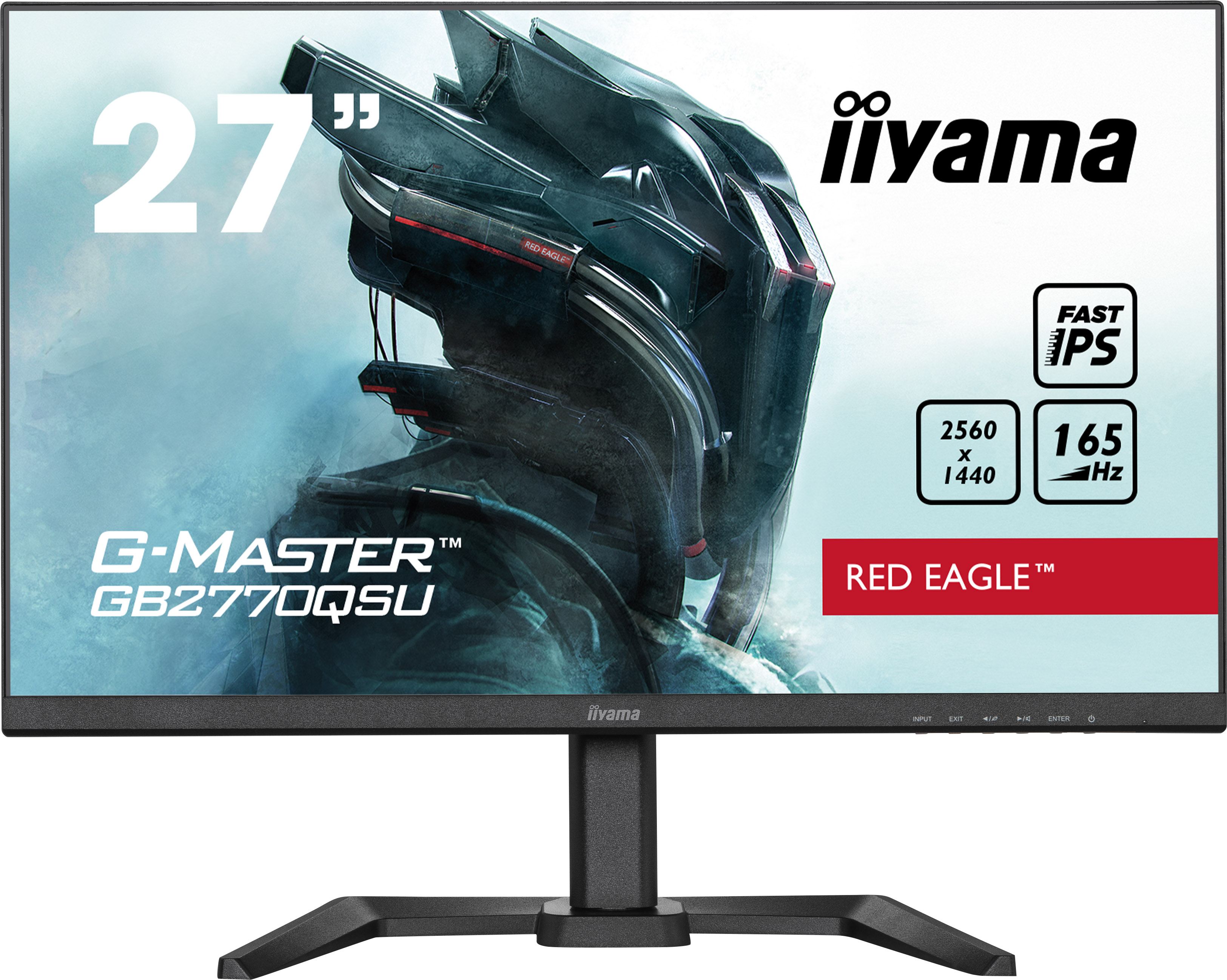 Monitor z tekstem, 'G-MASTER', 'RED EAGLE' i 27-calowym wyświetlaczem.