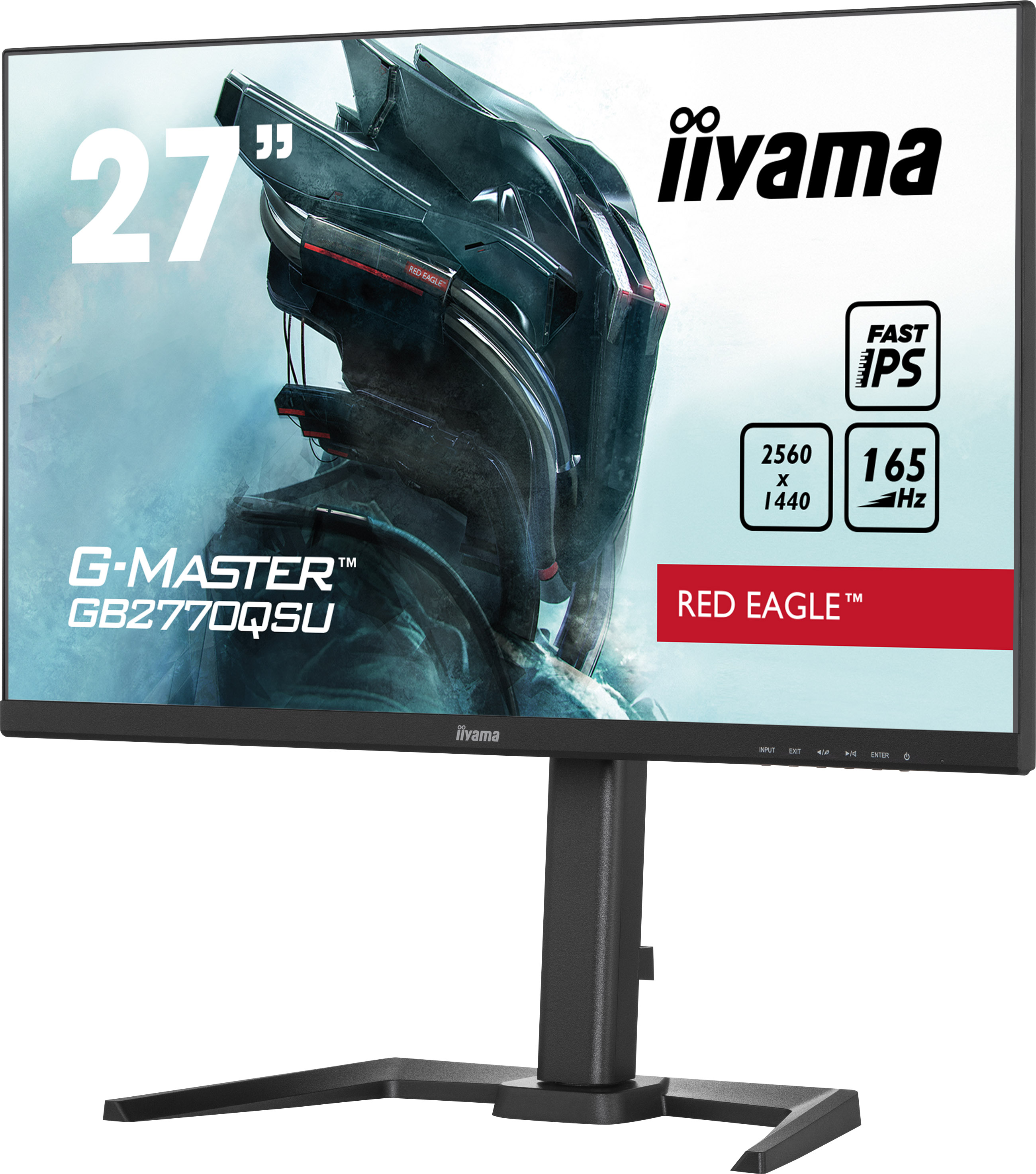 Monitor iiyama G-Master 27", czarna ramka, prezentujący grafikę z gry. Czerwone akcenty.