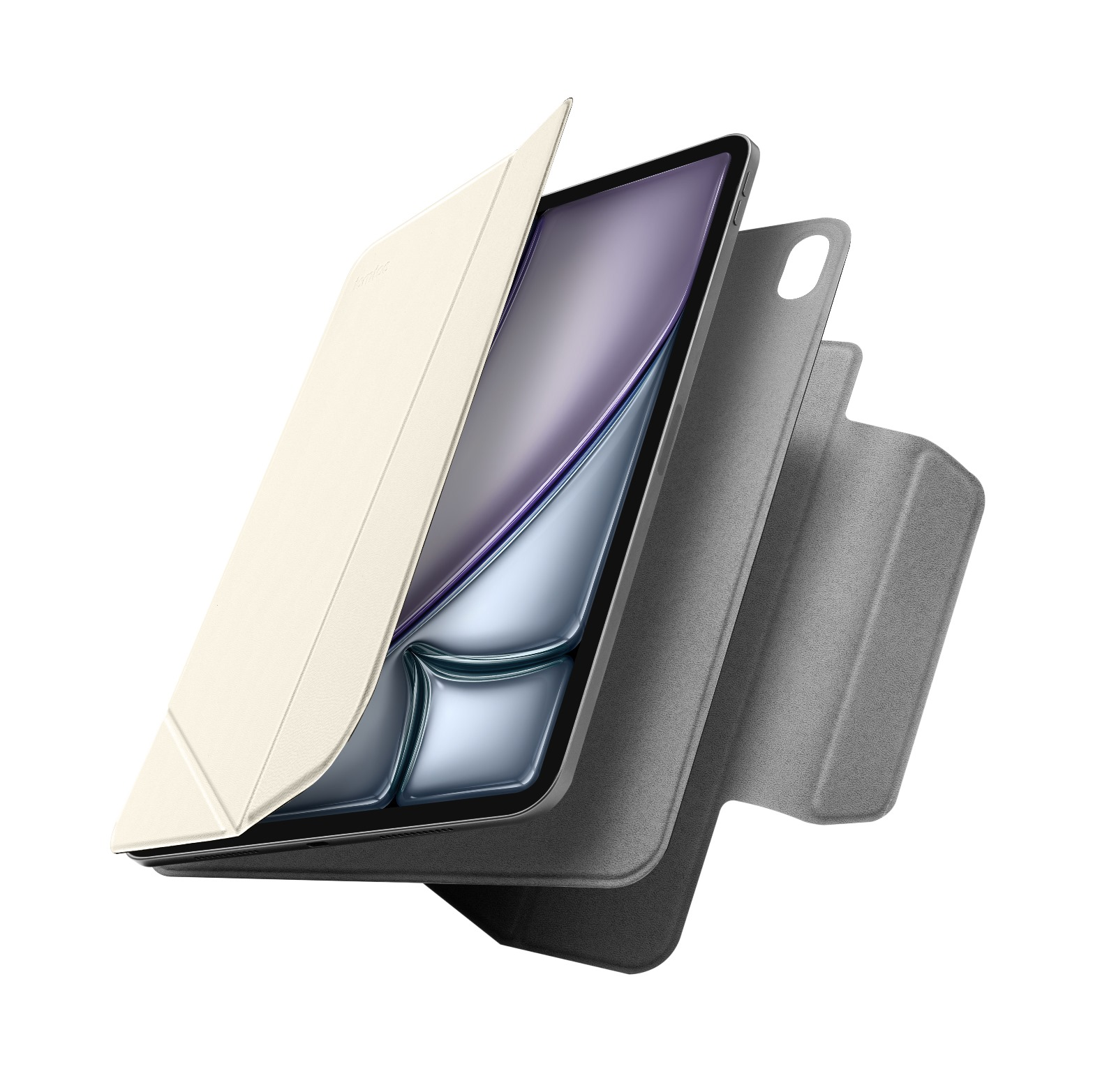 Kılıf içinde tablet, katmanlı görünümle açılıyor.