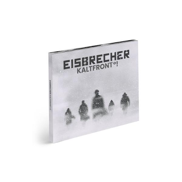 CD-Hülle mit verschneiter Landschaft und silhouettierten Figuren. Der Bandname ist Eisbrecher.