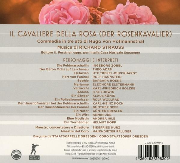 Eine Seite mit italienischem Text und Namen, mit einem Bild einer Rose und einem Wappen.