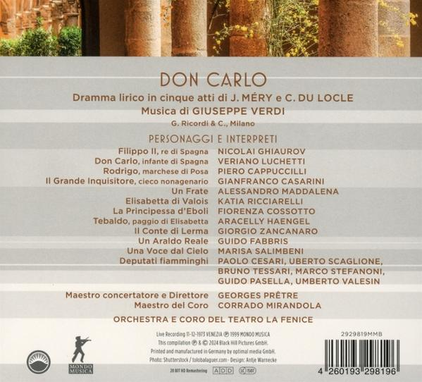 CD-Cover mit italienischem Text, Auflistung der Opernbesetzung und Credits, mit Schwarz-Weiß-Logo.