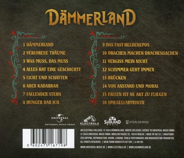 Rückseite einer CD-Hülle mit Titelliste in Goldbuchstaben.