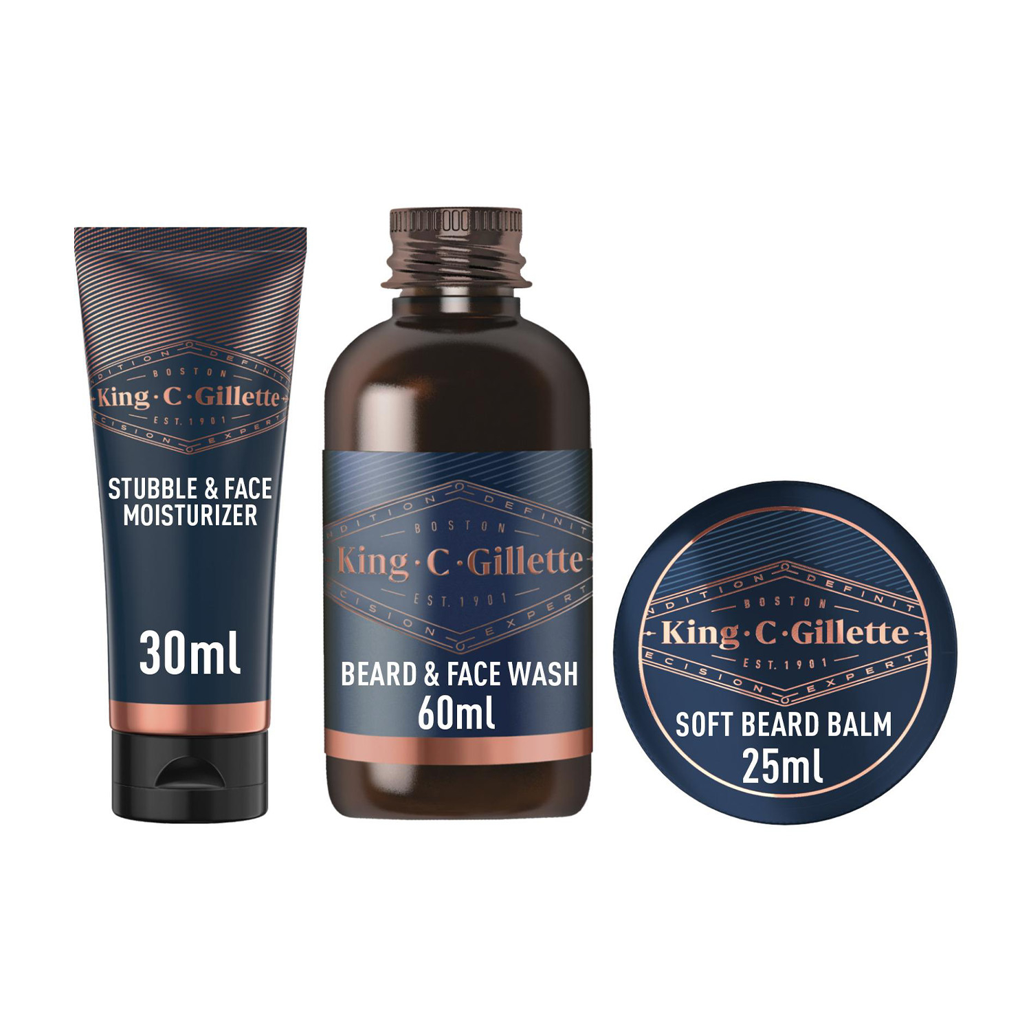 KIT Barba Gillette Mini Wash+Balm+Moist X6