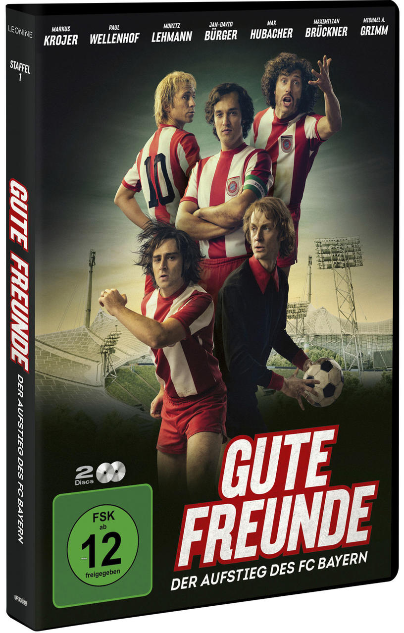 DVD-Hülle mit einer Gruppe von Männern in Fußballuniformen, mit dem Text 'Gute Freunde'.