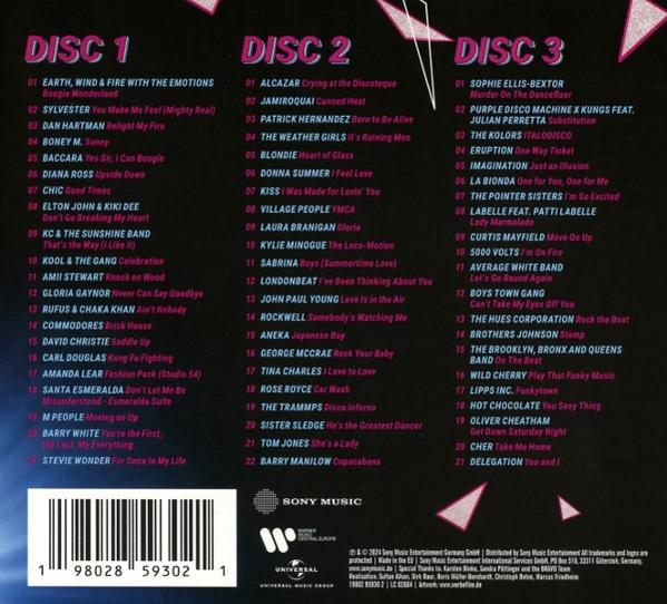 CD-Cover mit drei Discs, die Songs von verschiedenen Künstlern auflisten. Die Discs sind mit Namen und Titellisten versehen.