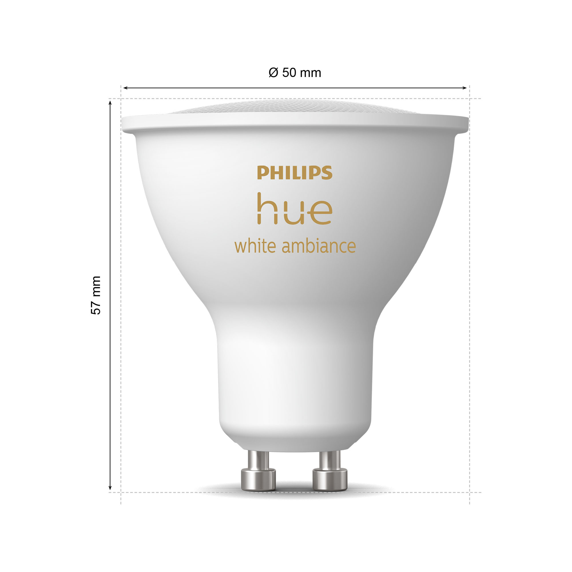 Weiße Philips Hue Glühbirne. Die Glühbirne hat eine zylindrische Form und ist beschriftet.