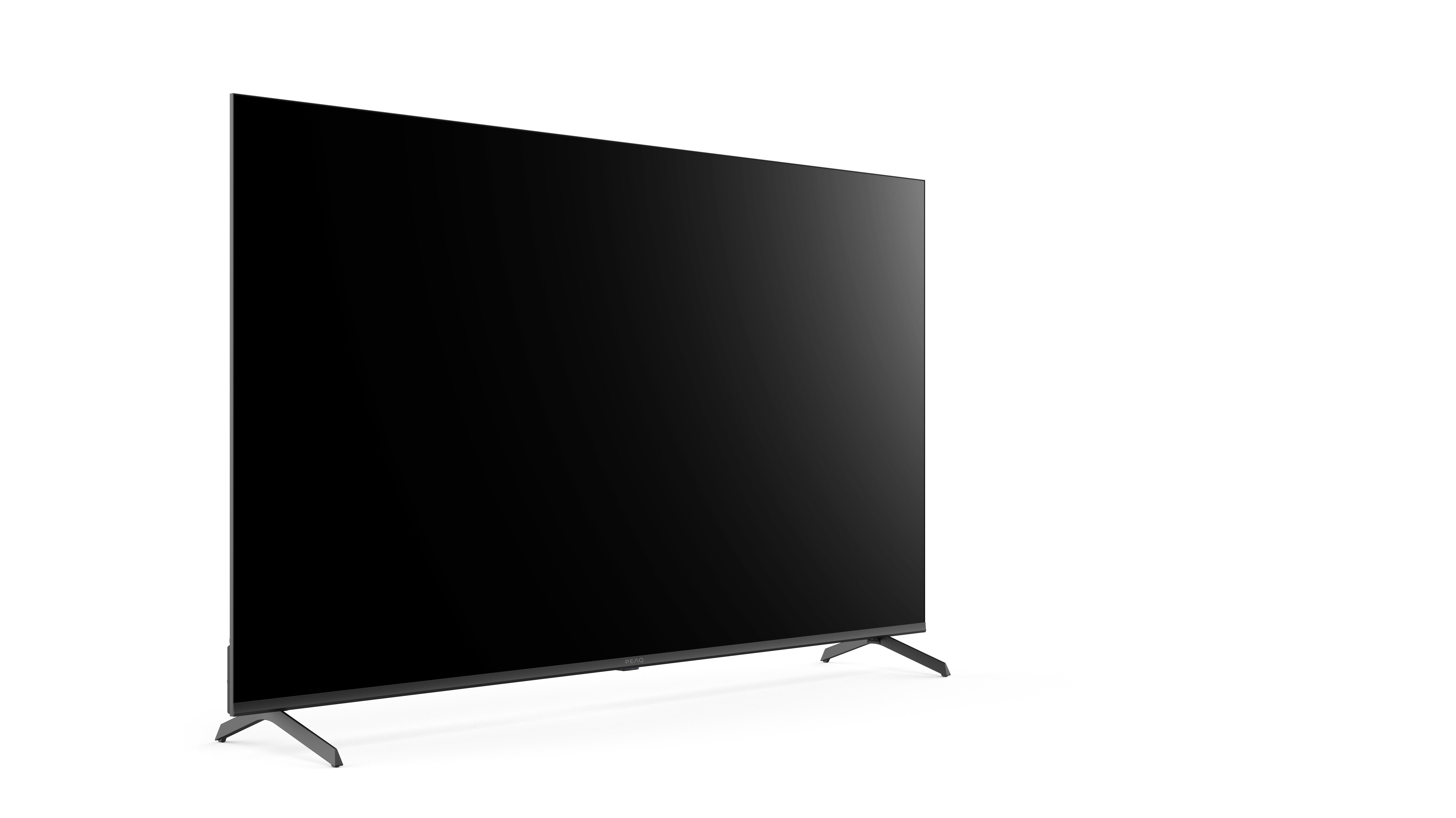 Ein schlanker, schwarzer LG-Fernseher auf weißem Hintergrund.